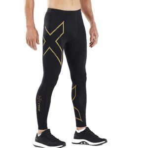 2XU Men's Light Speed Compression for Running and Fitness, Black/Gold Reflective